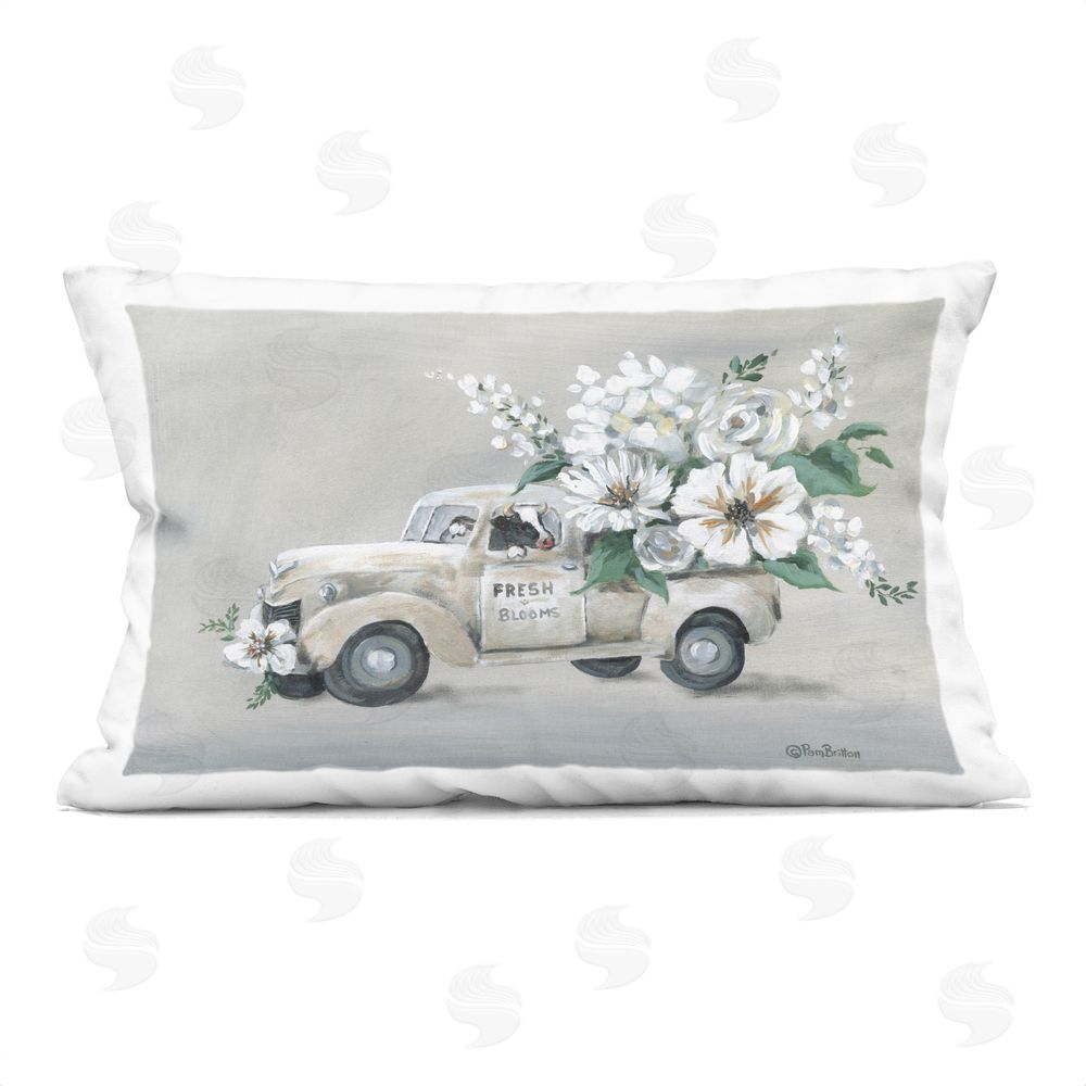 Pam Britton Vintage Truck with Fresh Blooms Indoor Plush Polyester Lumbar Pillow