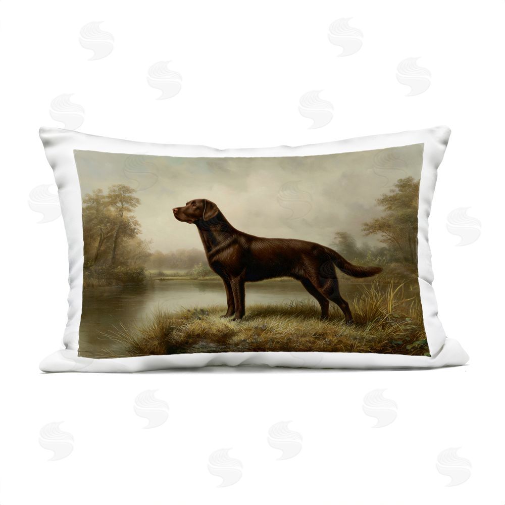 Petal Prints Design On Alert Chocolate Labrador Outdoor Printed Lumbar Throw Pillow