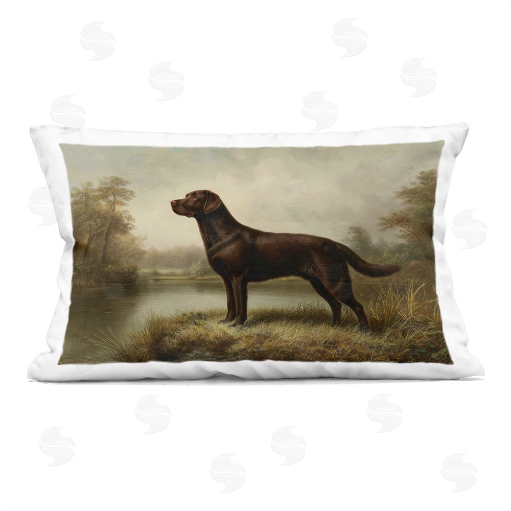 Petal Prints Design On Alert Chocolate Labrador Printed Lumbar Throw Pillow