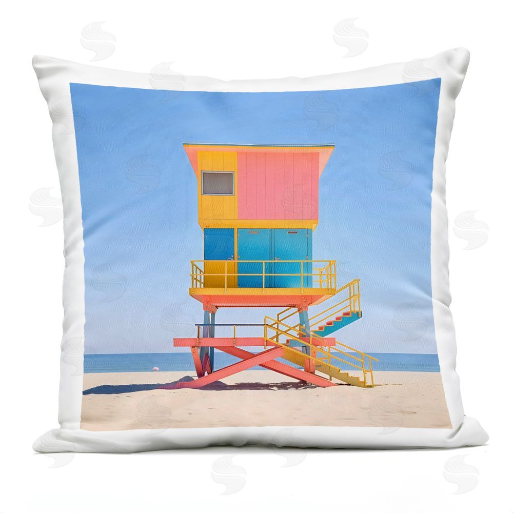 Creative Studio Deco Lifeguard Tower on Beach Outdoor Square Printed Throw Pillow