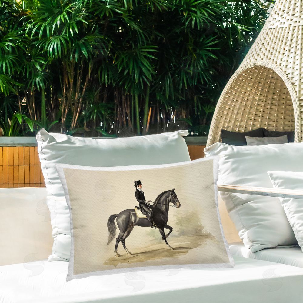 Sisi and Seb Gentleman on Horse Portrait Outdoor Printed Lumbar Throw Pillow on Seat
