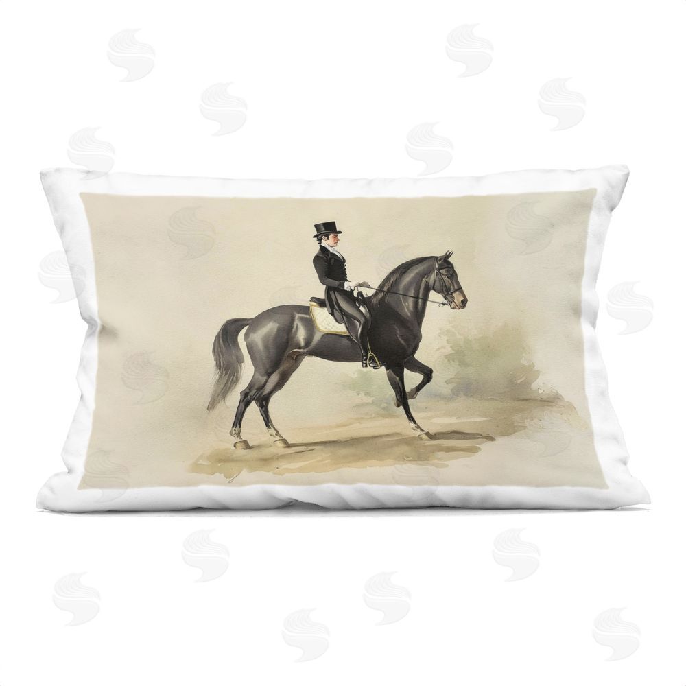 Sisi and Seb Gentleman on Horse Portrait Printed Lumbar Throw Pillow
