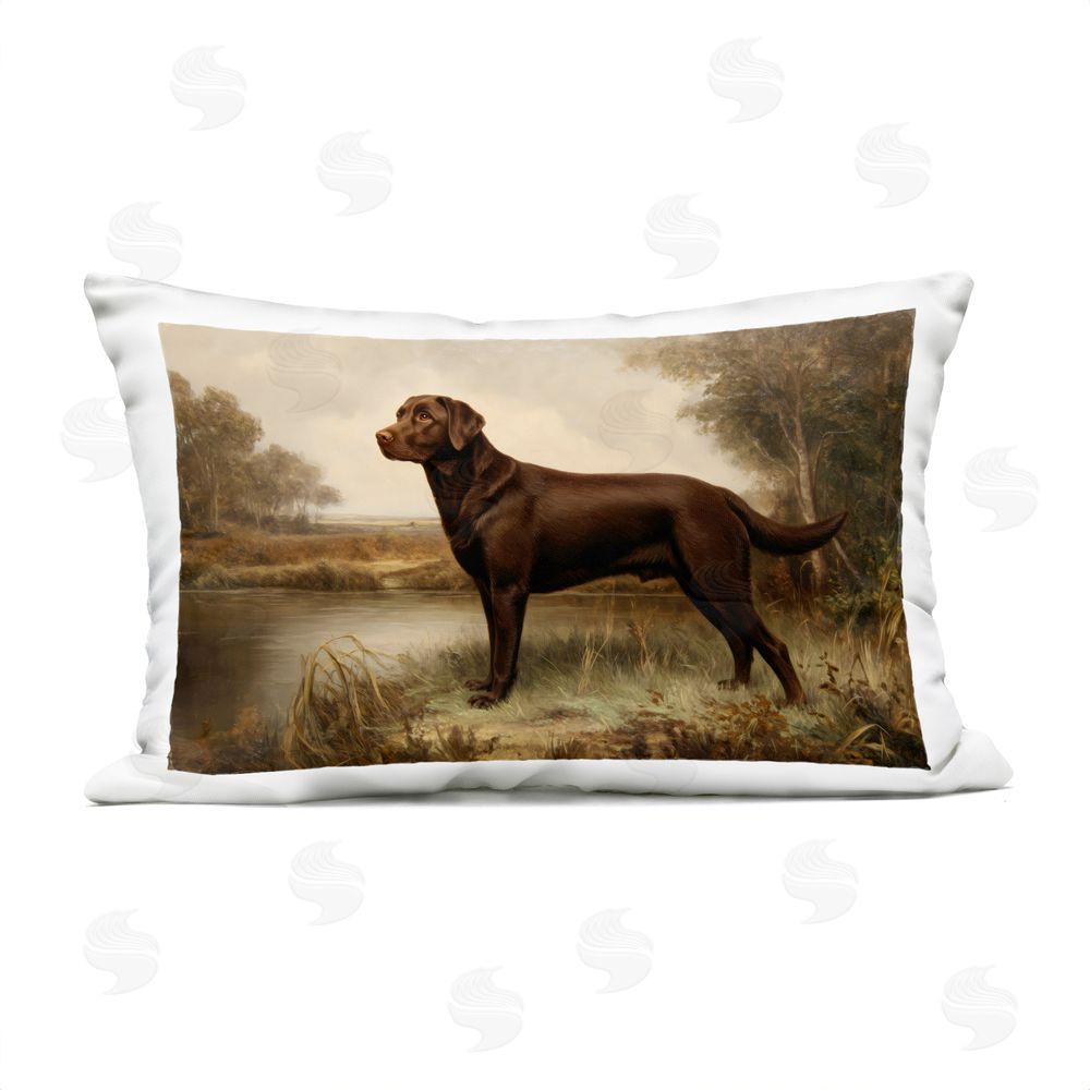 Petal Prints Design Brown Lab By The Pond Outdoor Printed Lumbar Throw Pillow