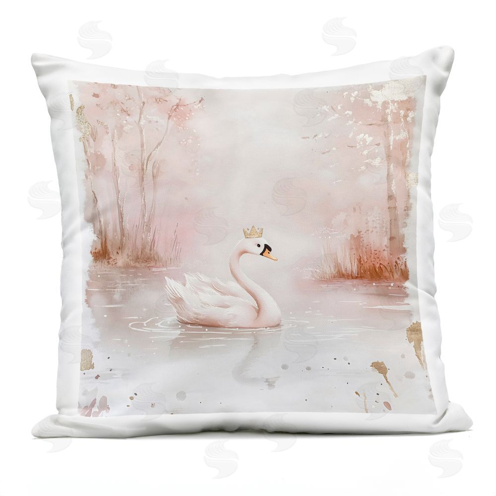 Creative Studio Swan with Crown in Pastels Outdoor Square Printed Throw Pillow