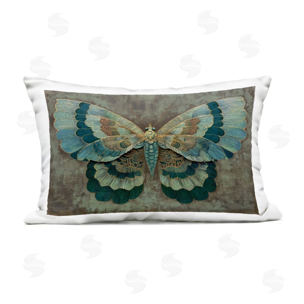 Petal Prints Design Golden Jewel Butterfly Outdoor Printed Lumbar Throw Pillow