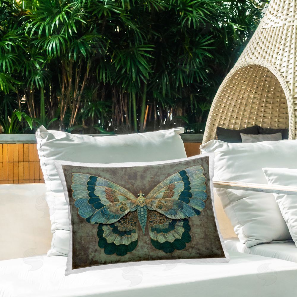 Petal Prints Design Golden Jewel Butterfly Outdoor Printed Lumbar Throw Pillow on Seat