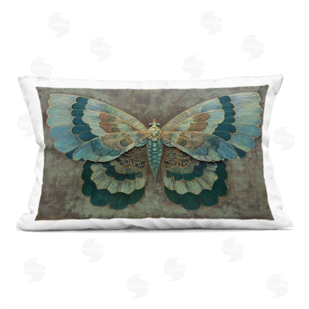 Petal Prints Design Golden Jewel Butterfly Printed Lumbar Throw Pillow