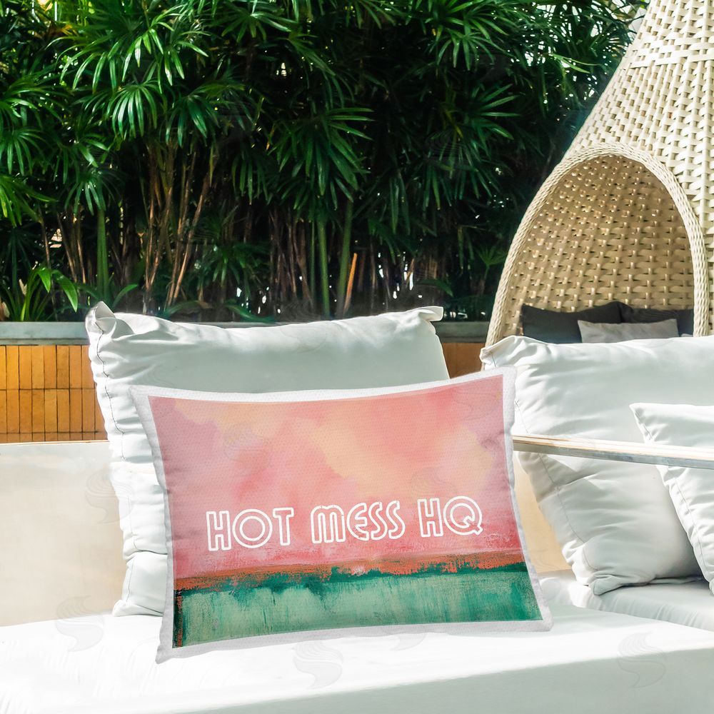 Gina Kelly Hot Mess Headquarters Outdoor Printed Lumbar Throw Pillow on Seat
