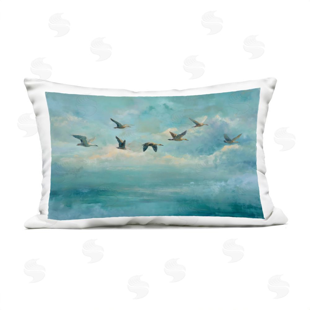 Petal Prints Design Blue Skies Geese Outdoor Printed Lumbar Throw Pillow