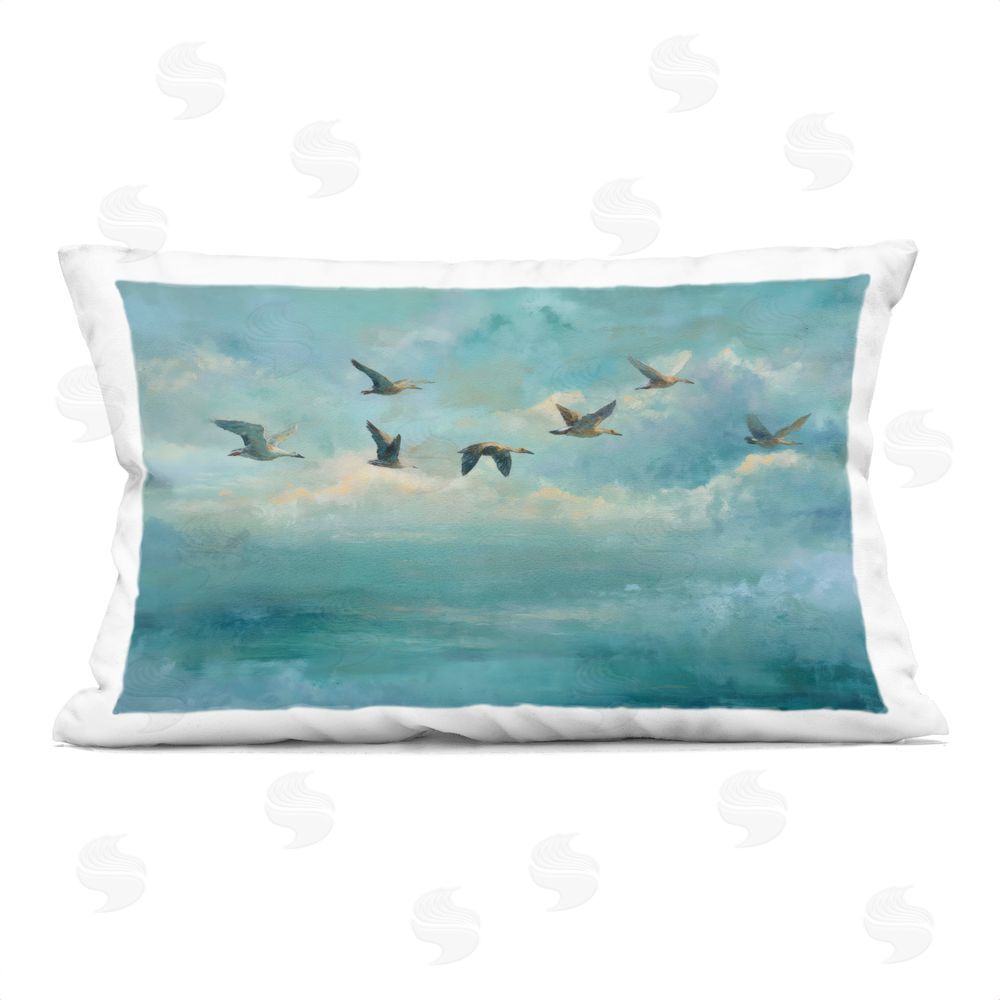 Petal Prints Design Blue Skies Geese Printed Lumbar Throw Pillow