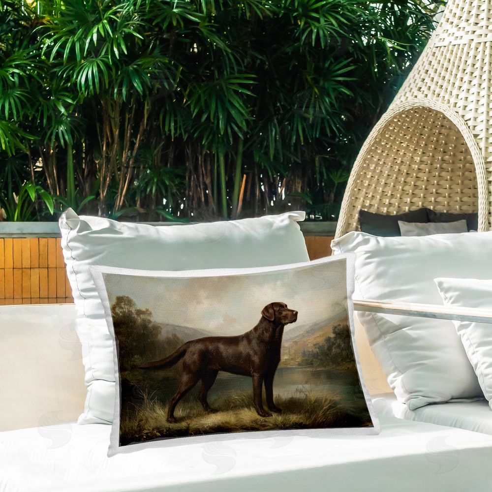 Petal Prints Design On Alert Brown Labrador Outdoor Printed Lumbar Throw Pillow on Seat