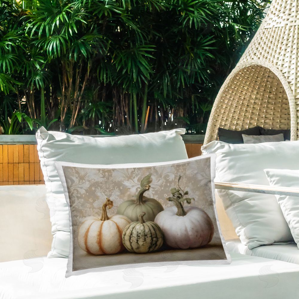 Arlington Prints Pastel Gourds on Vintage Pattern Outdoor Printed Lumbar Throw Pillow on Seat