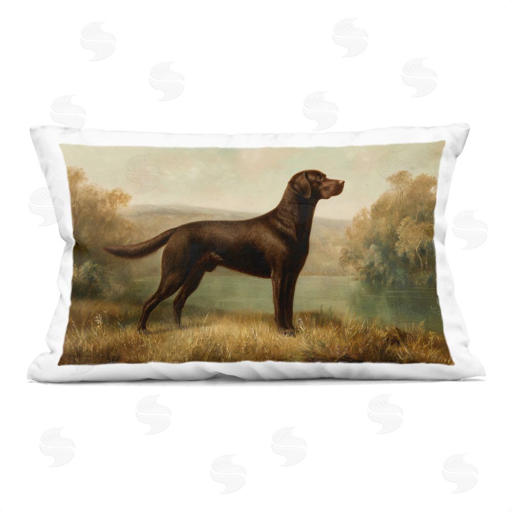 Petal Prints Design Brown Lab By The River Printed Lumbar Throw Pillow