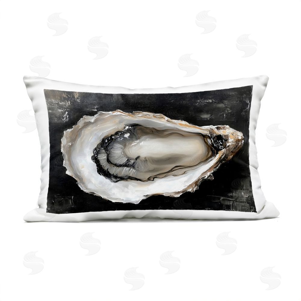 LSR Design Studio Black Oyster Pearlescent Shell Outdoor Printed Lumbar Throw Pillow