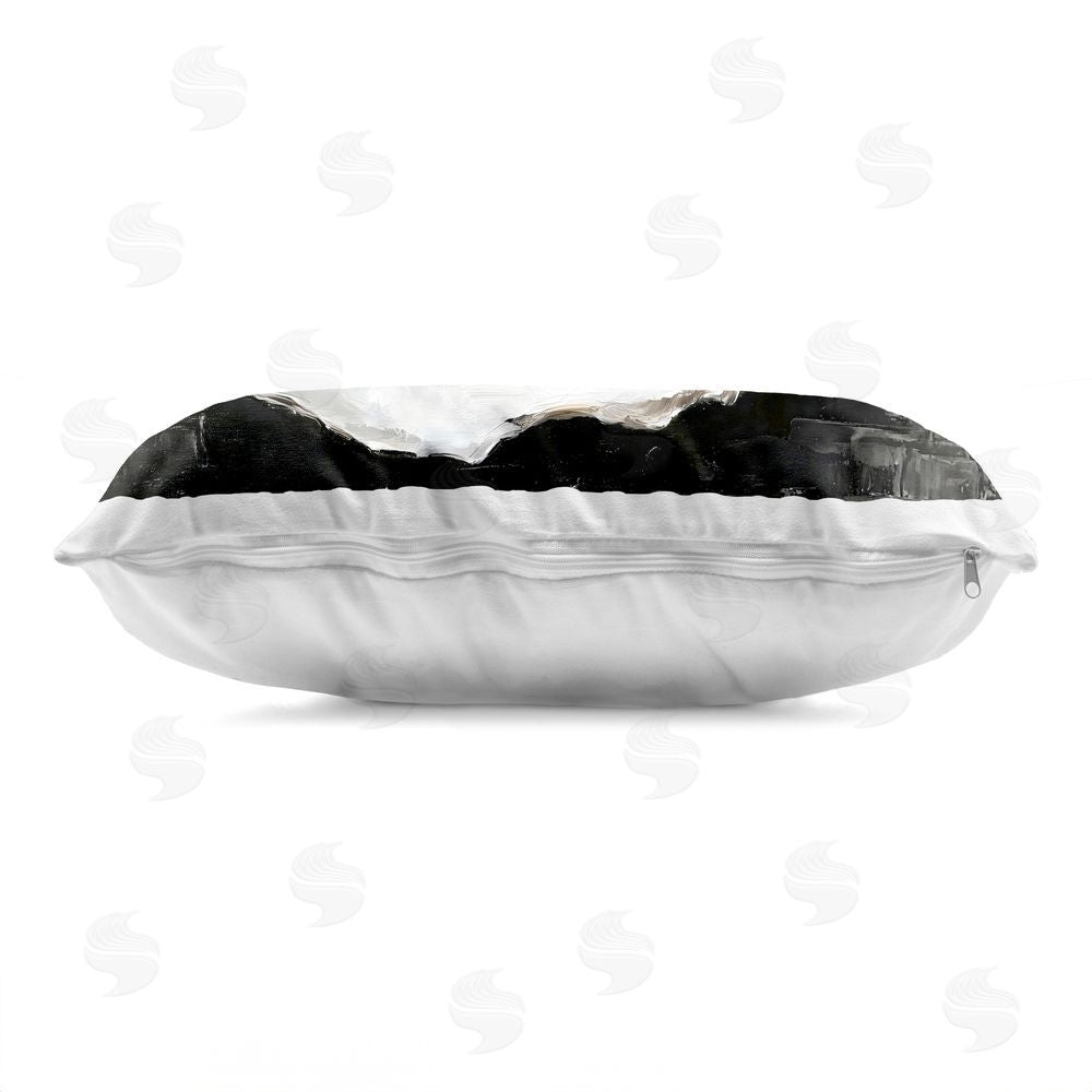 LSR Design Studio Black Oyster Pearlescent Shell Printed Lumbar Throw Pillow Side View with Zipper Detail