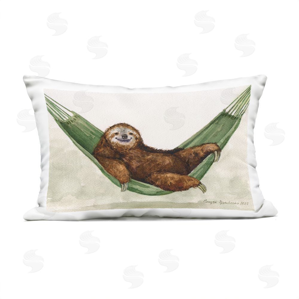 George Dyachenko Sloth On The Hammock Outdoor Printed Lumbar Throw Pillow