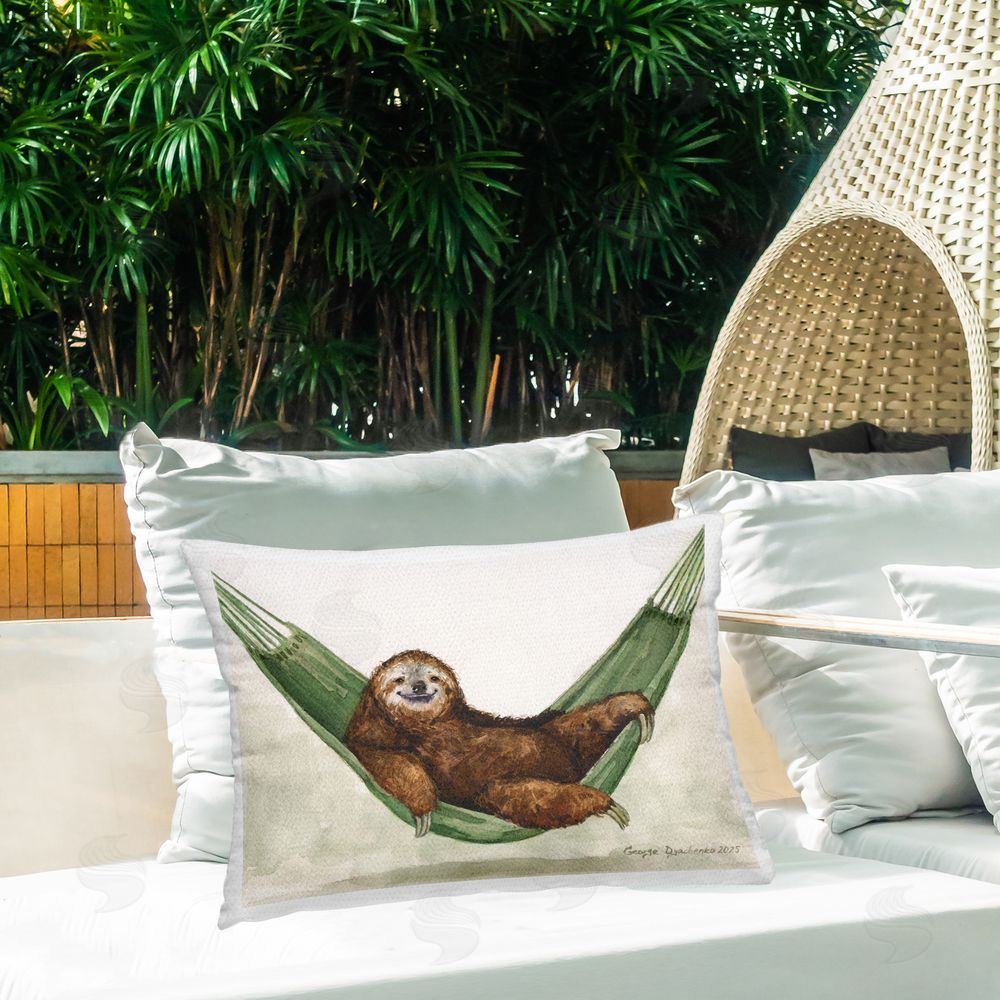 George Dyachenko Sloth On The Hammock Outdoor Printed Lumbar Throw Pillow on Seat