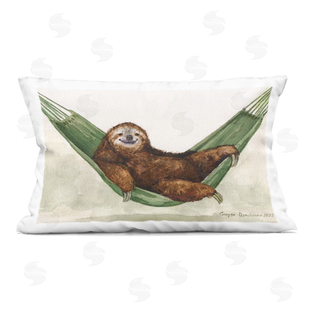 George Dyachenko Sloth On The Hammock Printed Lumbar Throw Pillow