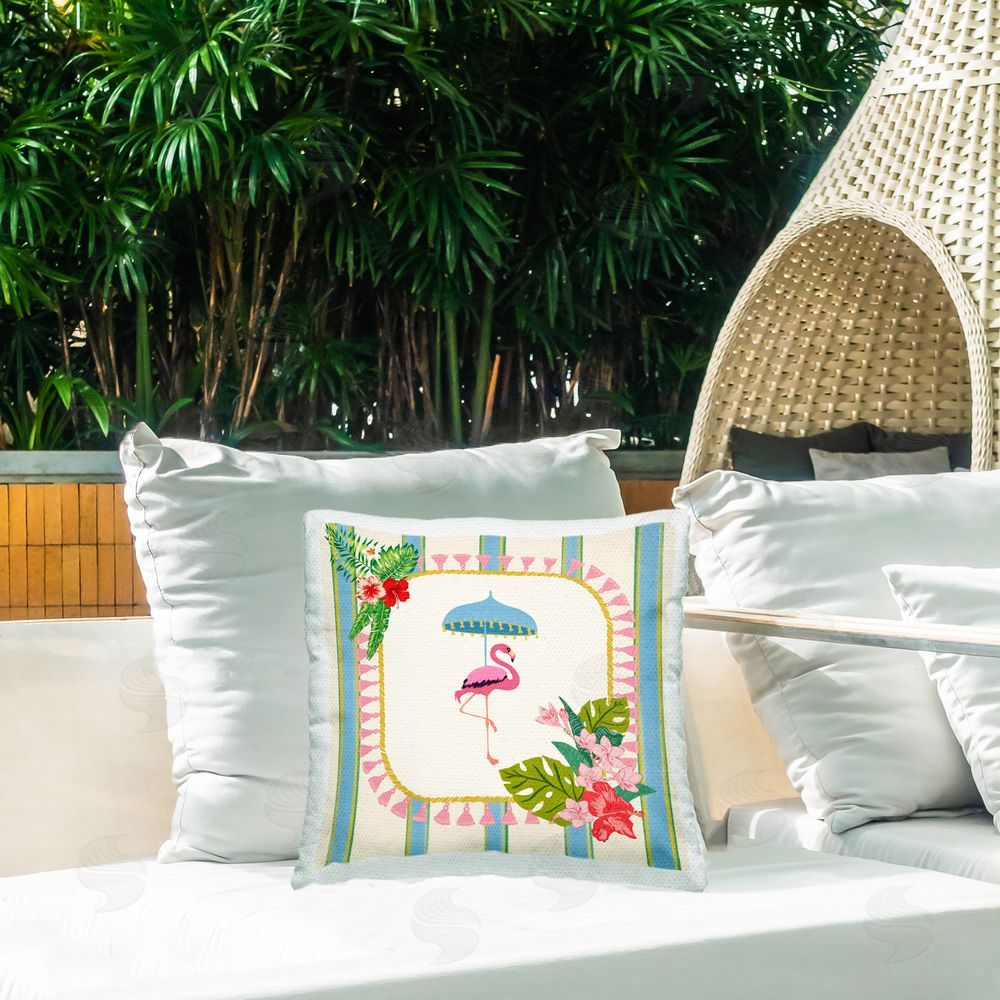 Radhika Modi Exotic Flamingo Tropics Outdoor Quick-Dry Polyester Printed Square Pillow on Patio
