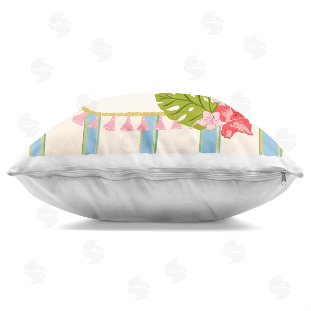 Radhika Modi Exotic Flamingo Tropics Indoor Plush Polyester Square Throw Pillow Zipper Detail