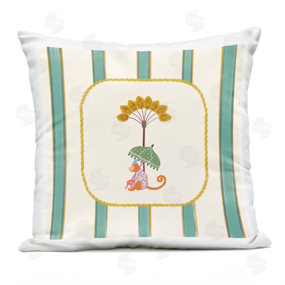 Radhika Modi Vintage Monkey & Umbrella Outdoor Quick-Dry Polyester Square Throw Pillow