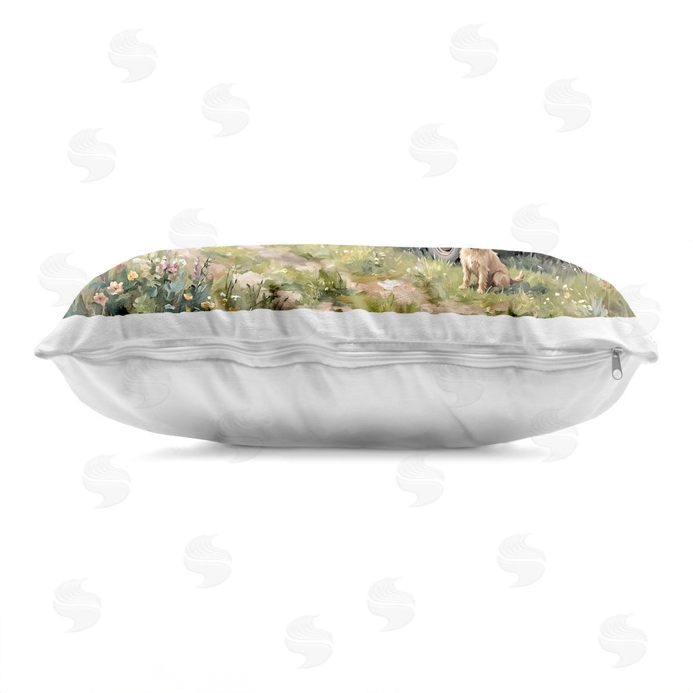 Tabz Jones Proud Dog by Truckload of Flowers Printed Lumbar Throw Pillow Side View with Zipper Detail