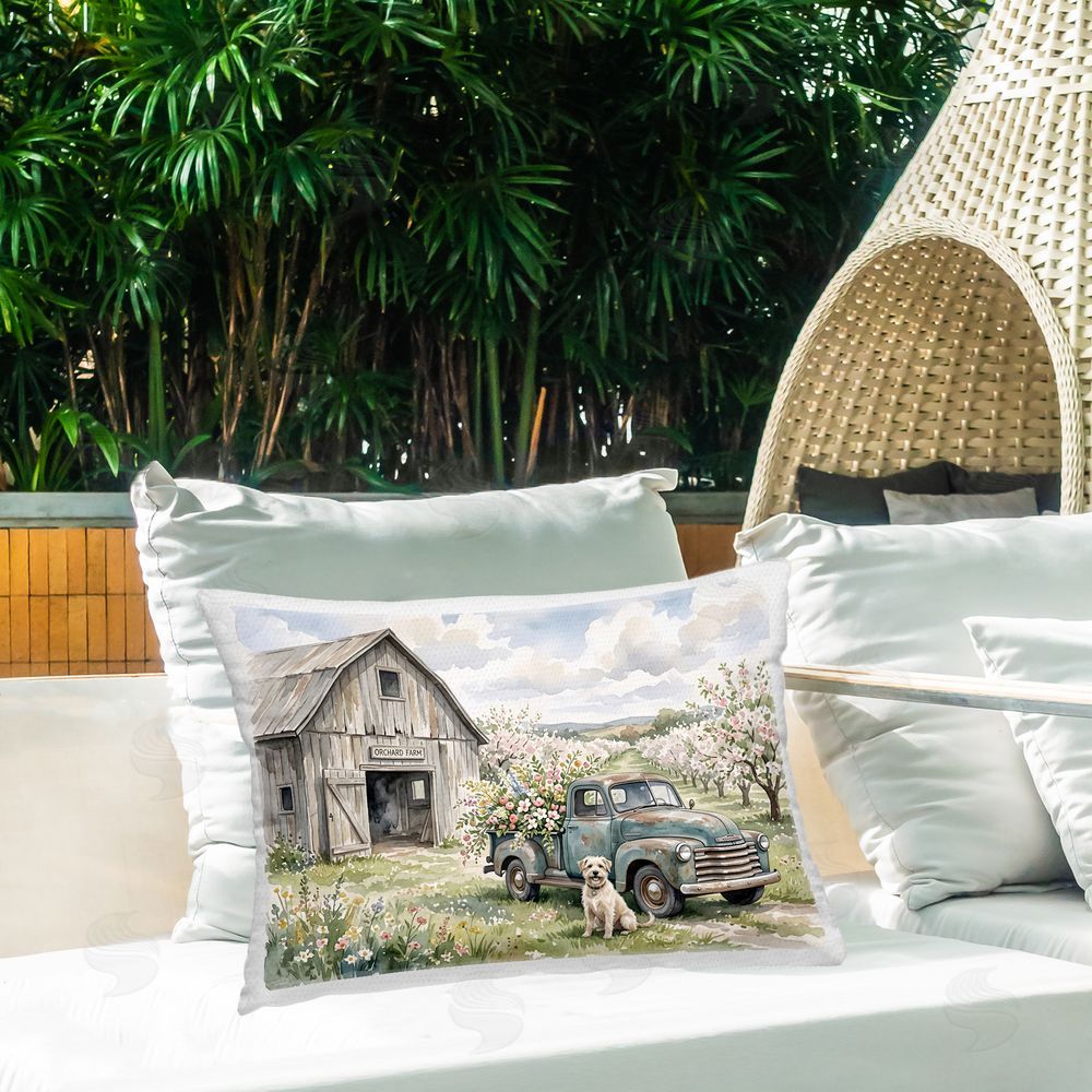 Tabz Jones Spring Orchard and Truck Outdoor Printed Lumbar Throw Pillow on Seat