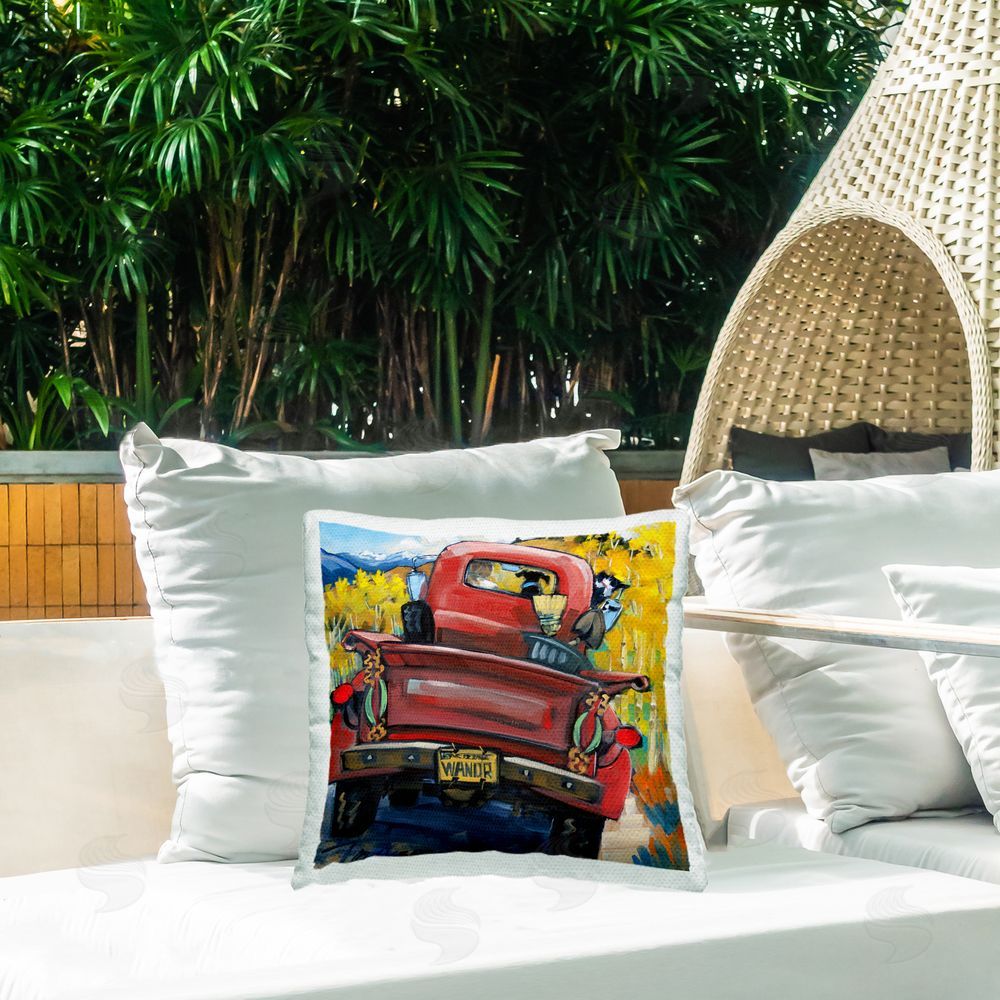 CR Townsend Wander Truck Through Wheat Grass Outdoor Square Printed Throw Pillow on Seat