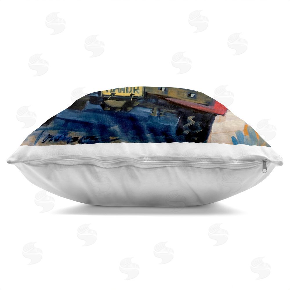 CR Townsend Wander Truck Through Wheat Grass Square Printed Throw Pillow Side View with Zipper Detail