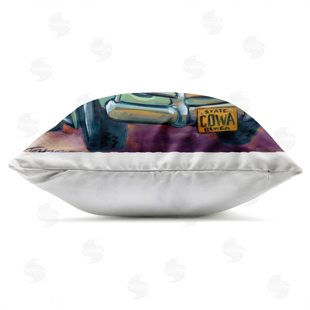 CR Townsend Cowabunga Surfer Cows Outdoor Square Printed Throw Pillow Side View with Zipper Detail