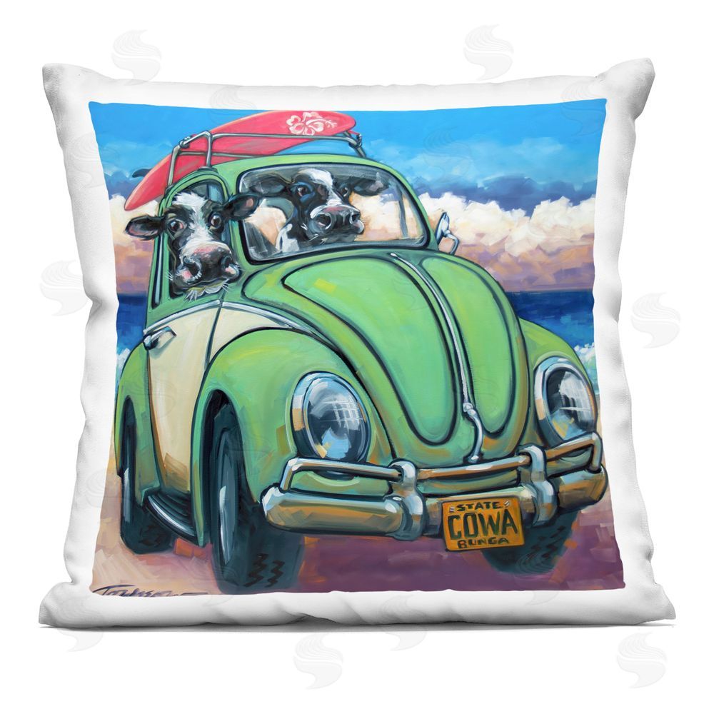 CR Townsend Cowabunga Surfer Cows Square Printed Throw Pillow