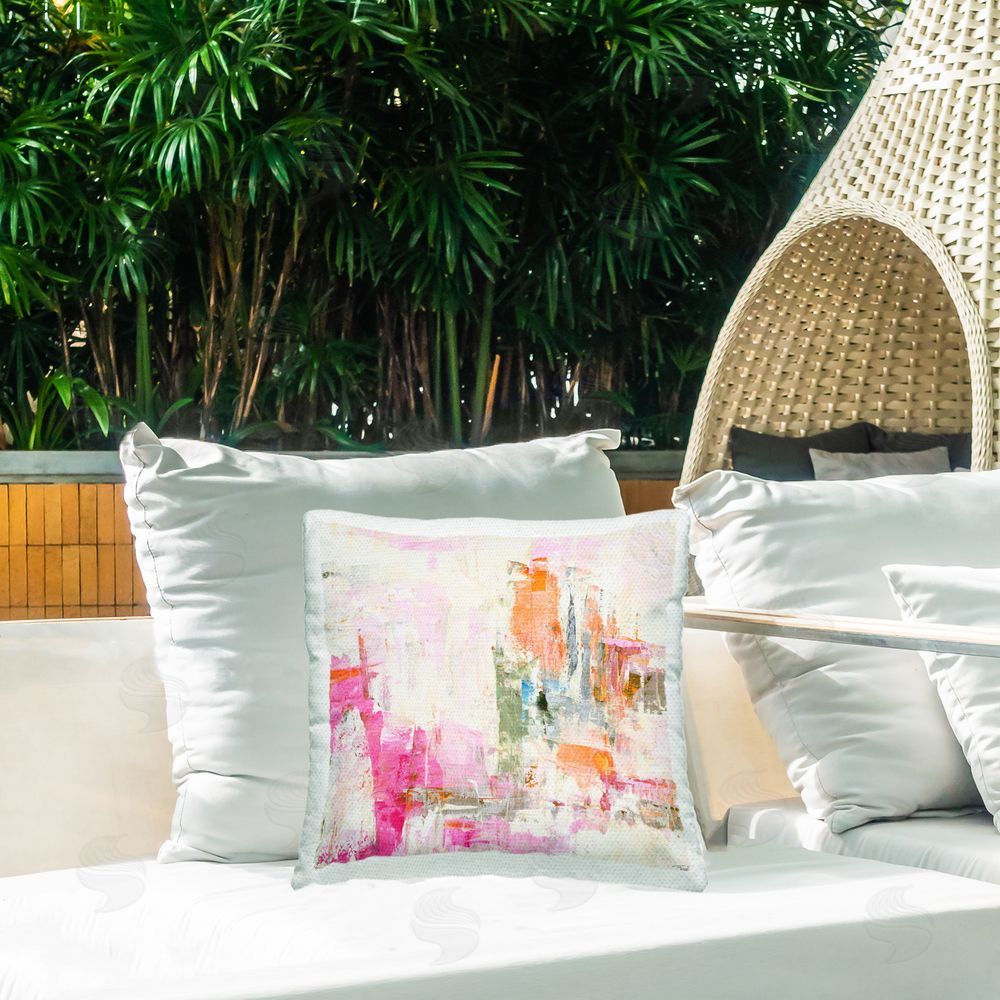 Design Fabrikken New Age Pink Abstract Outdoor Square Printed Throw Pillow on Seat