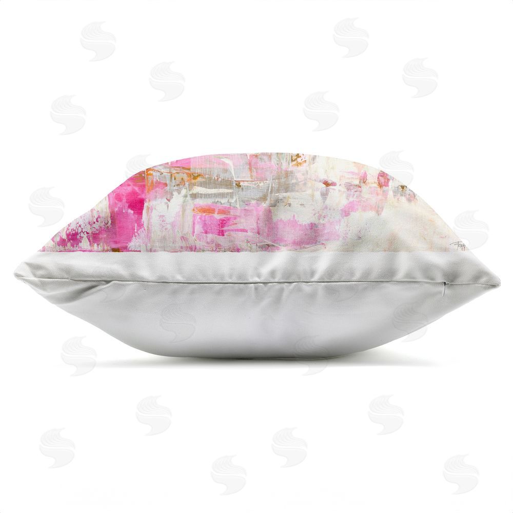 Design Fabrikken New Age Pink Abstract Outdoor Square Printed Throw Pillow Side View with Zipper Detail