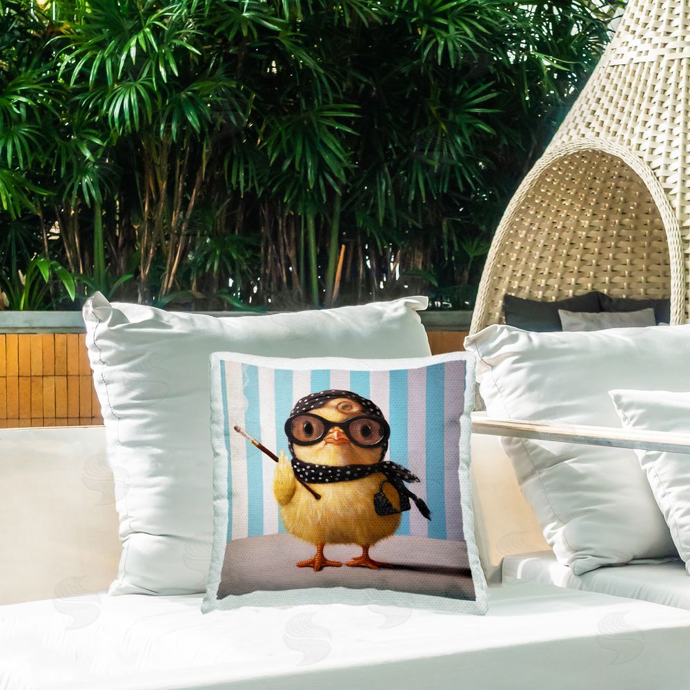 Lucia Heffernan Audrey Henburn Famous Chick Outdoor Square Printed Throw Pillow on Seat