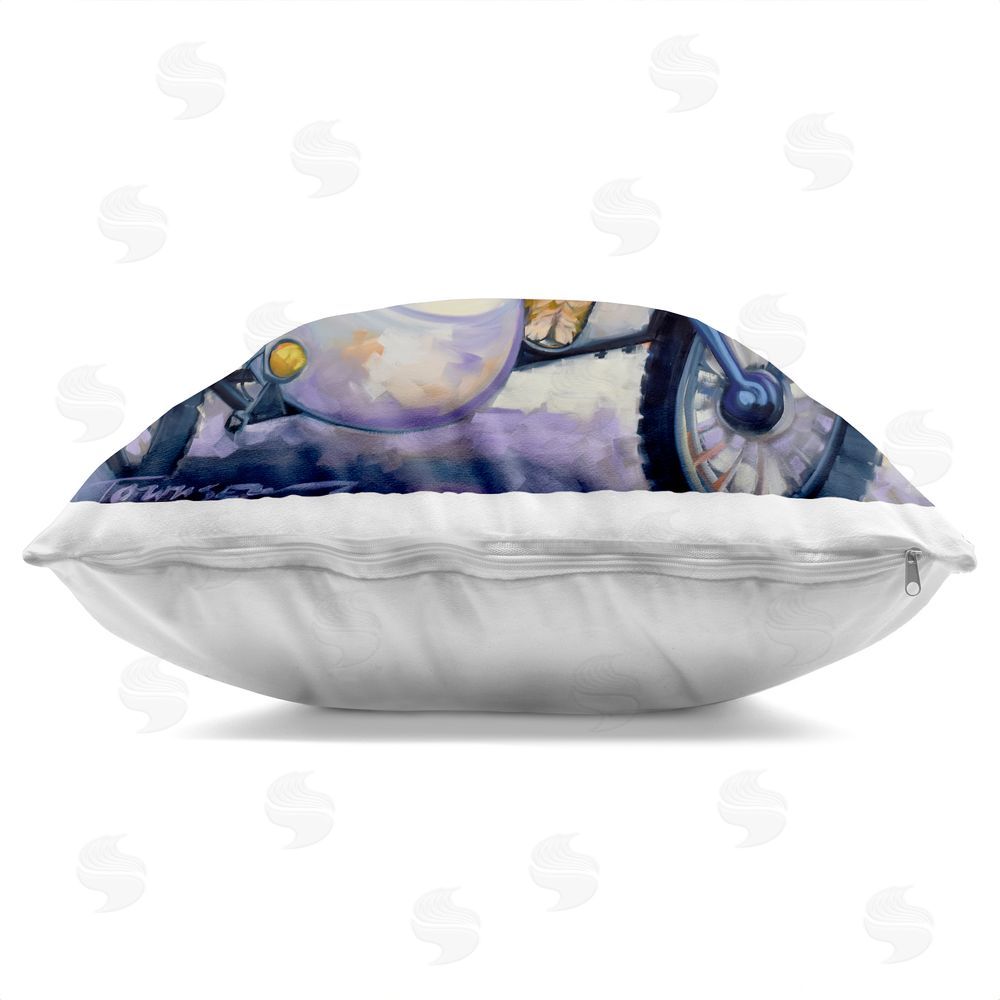 CR Townsend All Doggled Up Sidecar Square Printed Throw Pillow Side View with Zipper Detail