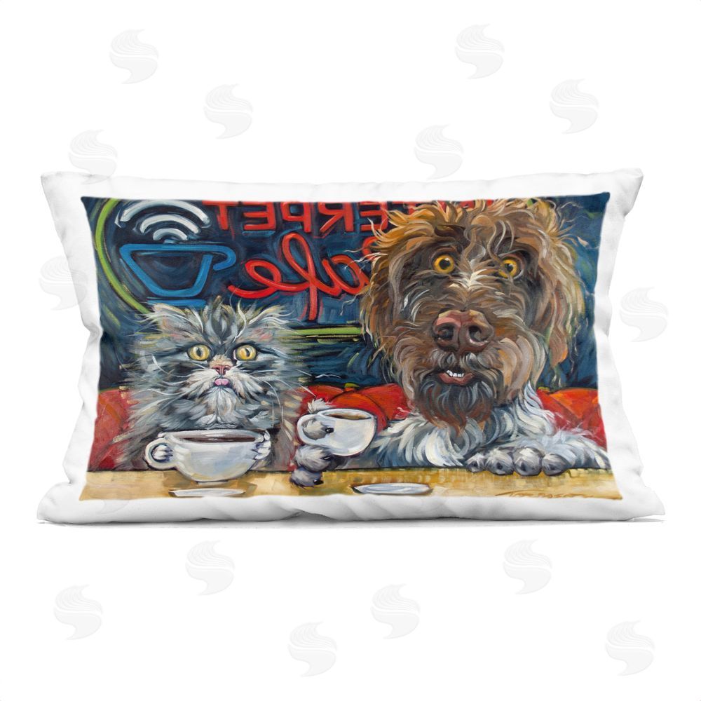 CR Townsend Pets Wired At The Cafe Printed Lumbar Throw Pillow