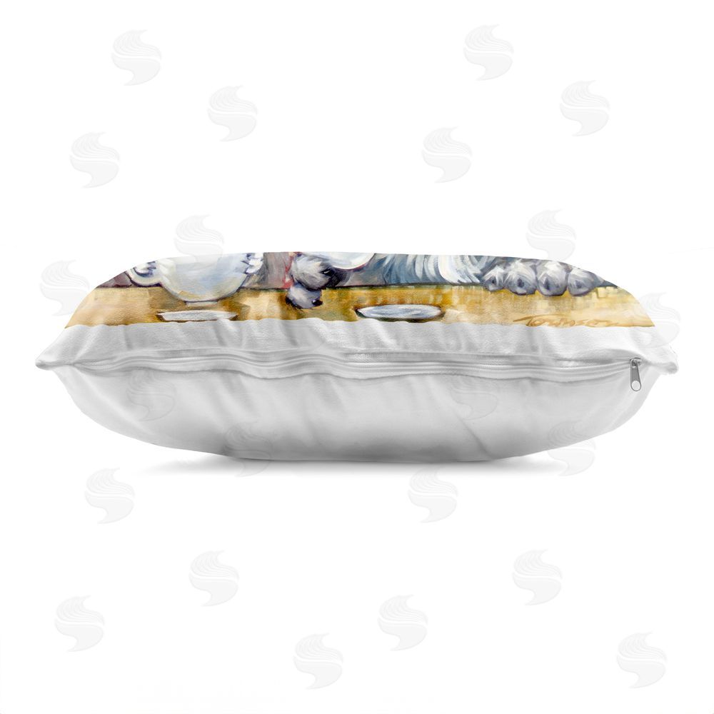 CR Townsend Pets Wired At The Cafe Printed Lumbar Throw Pillow Side View with Zipper Detail