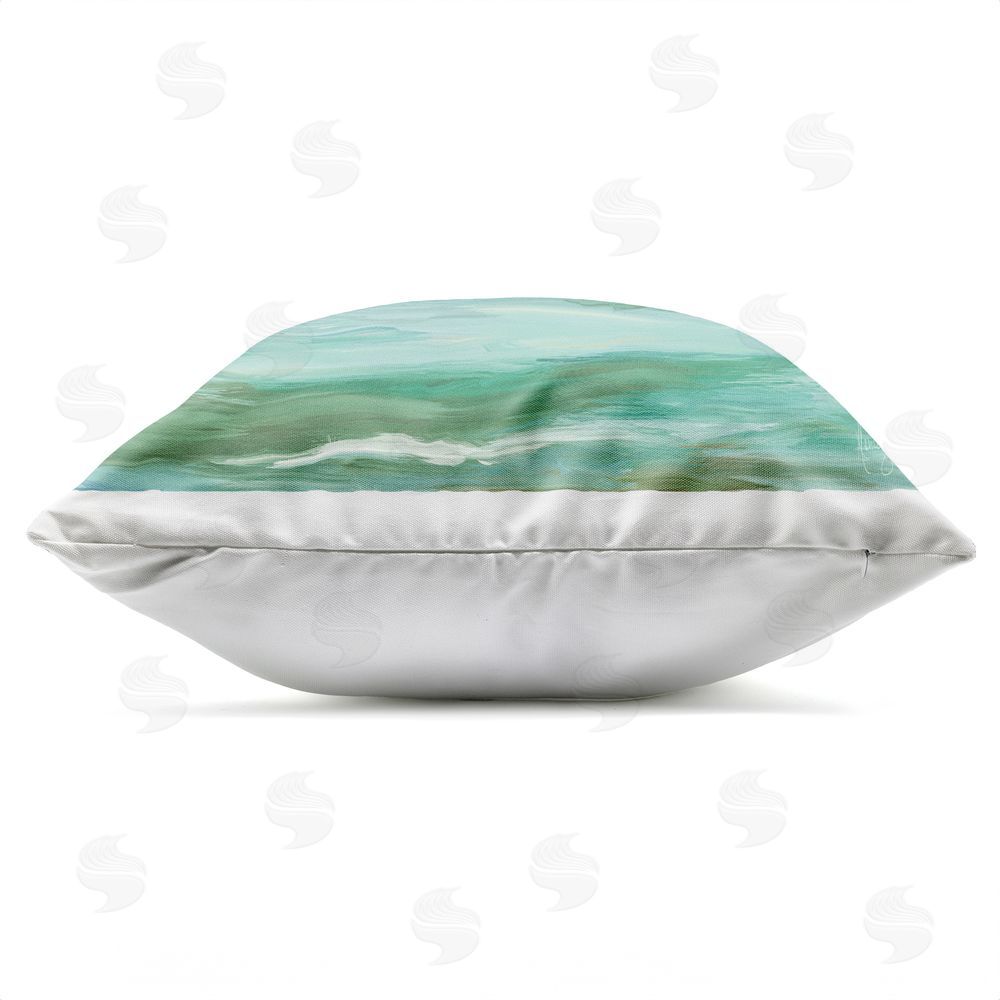 Pam Britton Aqua & Navy Sea Waves Outdoor Quick-Dry Polyester Square Throw Pillow Zipper Detail