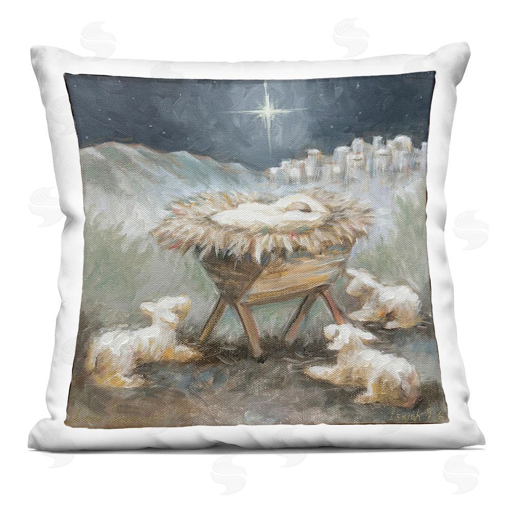 Linda Sperruzzi Oh Holy Night Lambs Square Printed Throw Pillow