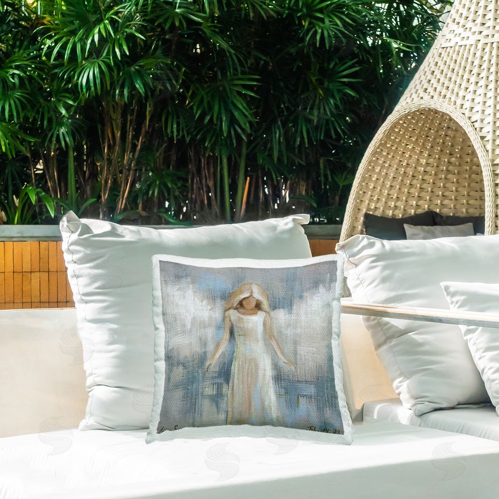Linda Sperruzzi Ethereal Peace Angel Outdoor Square Printed Throw Pillow on Seat