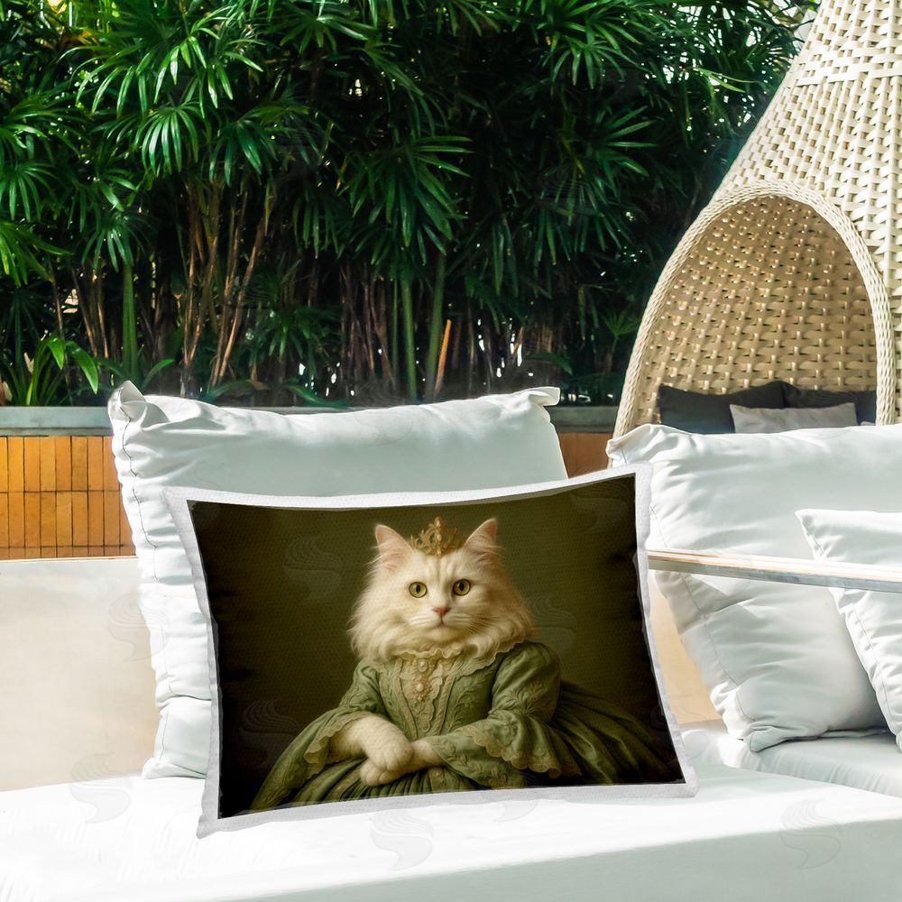 Kelley Parker The Purrincess of Elegance Outdoor Quick-Dry Polyester Printed Lumbar Pillow on Patio