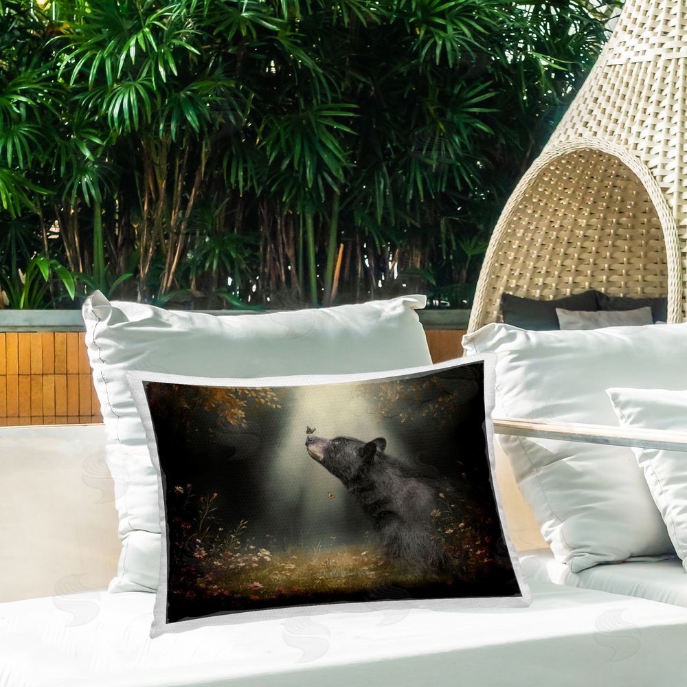 Kelley Parker Moonbeam Moment Bear & Butterfly Outdoor Quick-Dry Polyester Printed Lumbar Pillow on Patio