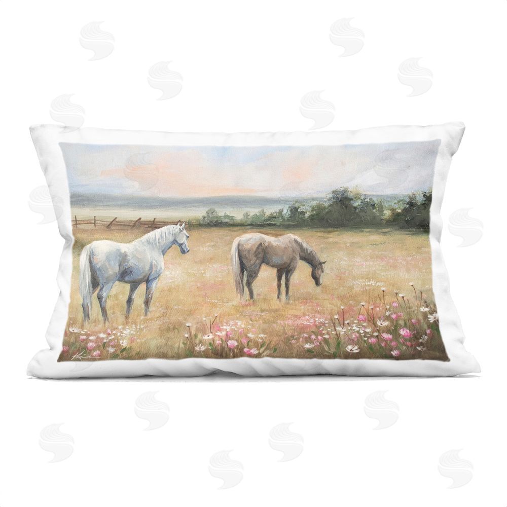 Lindsay Kivi Fine Art Two Horses in Sunlit Pasture Indoor Plush Polyester Lumbar Pillow