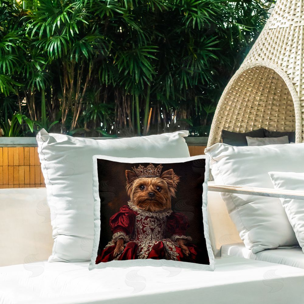 Kelley Parker Her Royal Fluffiness Outdoor Quick-Dry Polyester Printed Square Pillow on Patio