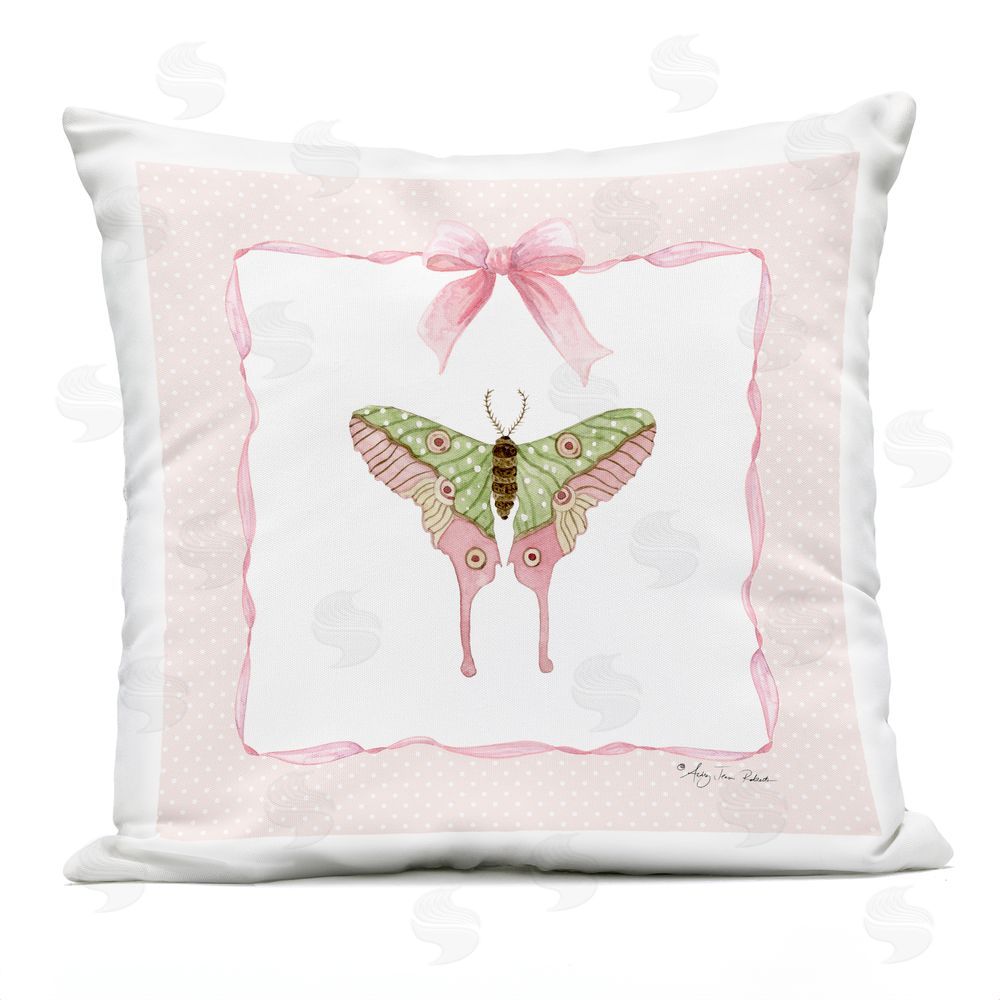 Audrey Jeanne Roberts Luna Moth & Pink Polka Dots Outdoor Quick-Dry Polyester Square Throw Pillow