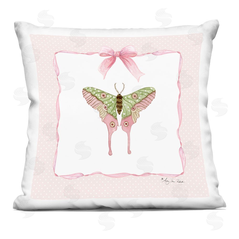 Audrey Jeanne Roberts Luna Moth & Pink Polka Dots Indoor Plush Polyester Square Throw Pillow