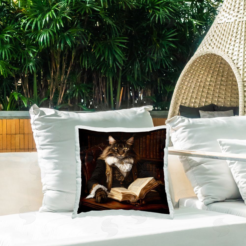 Kelley Parker The Feline Philosopher Outdoor Quick-Dry Polyester Printed Square Pillow on Patio