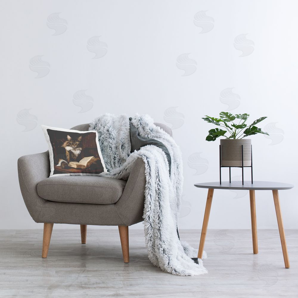 Kelley Parker The Feline Philosopher Plush Polyester Printed Square Pillow on Chair