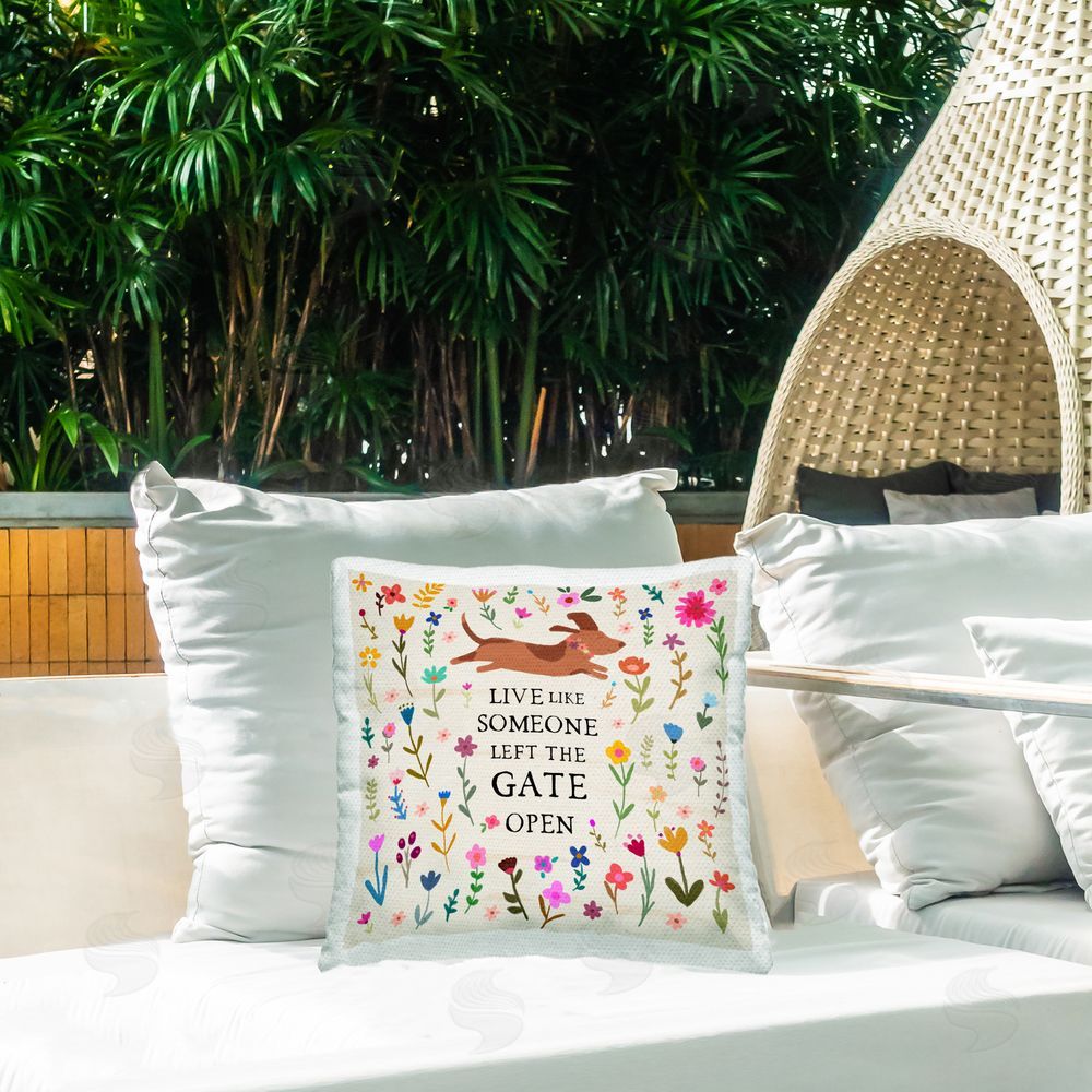 Amylee Weeks Live Like Gate Left Open Outdoor Quick-Dry Polyester Printed Square Pillow on Patio