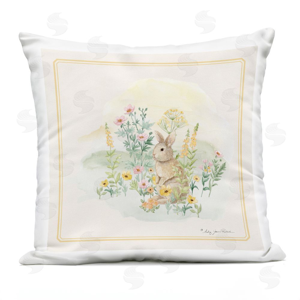 Audrey Jeanne Roberts Spring Bunny in the Garden Outdoor Quick-Dry Polyester Square Throw Pillow